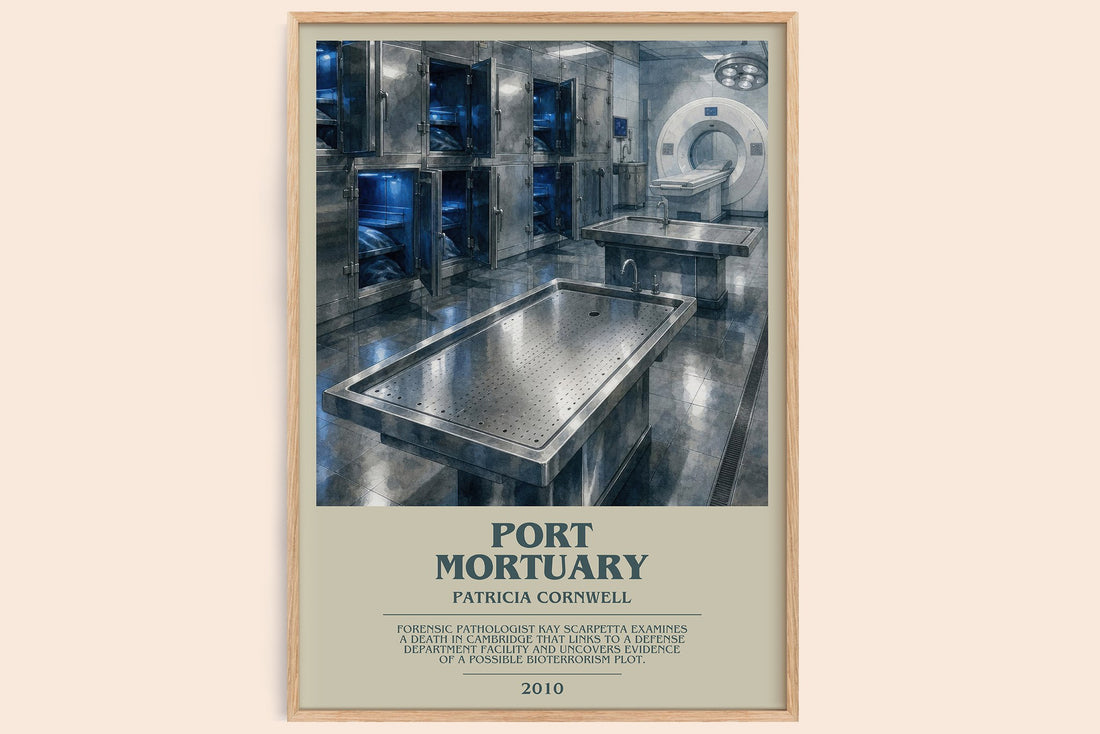 Port Mortuary bookish book poster by Patricia Cornwell – framed literary art print