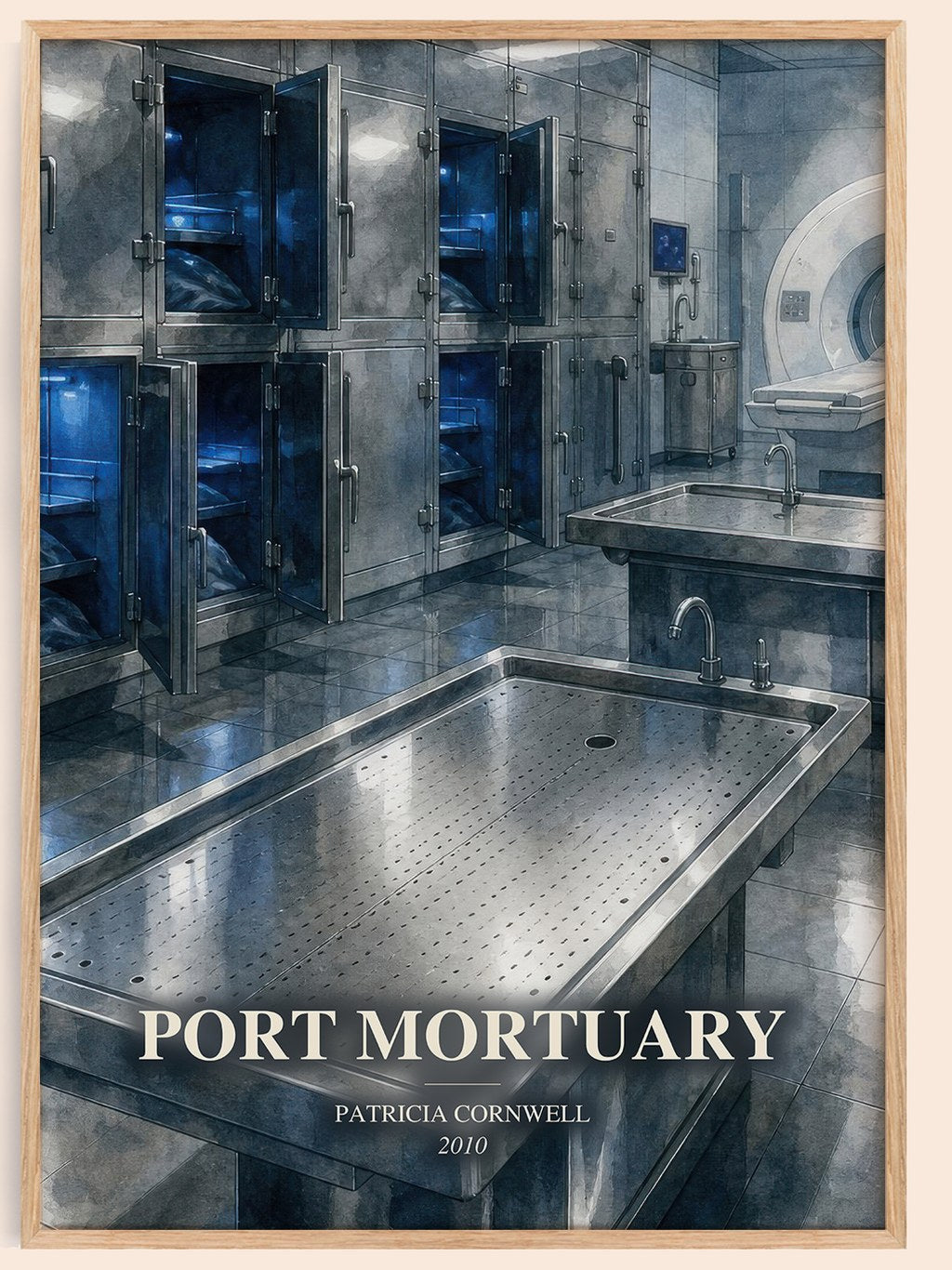 Port Mortuary watercolour book poster by Patricia Cornwell – framed literary art print