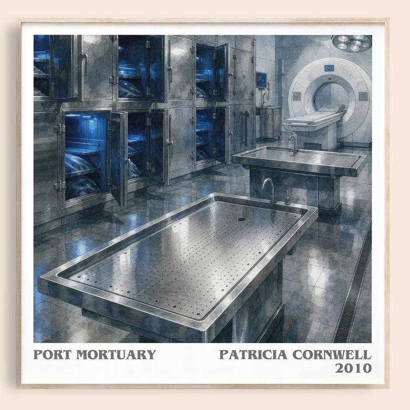 Port Mortuary literary book poster by Patricia Cornwell – framed literary art print