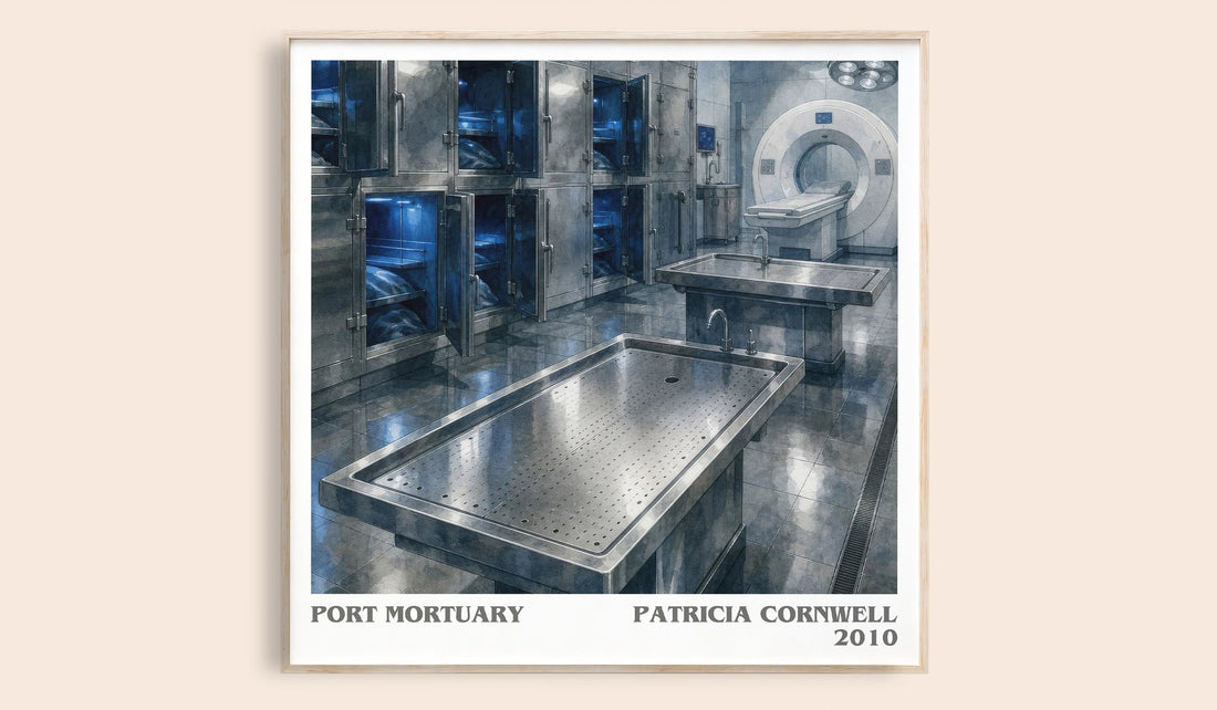 Port Mortuary literary book poster by Patricia Cornwell – framed literary art print
