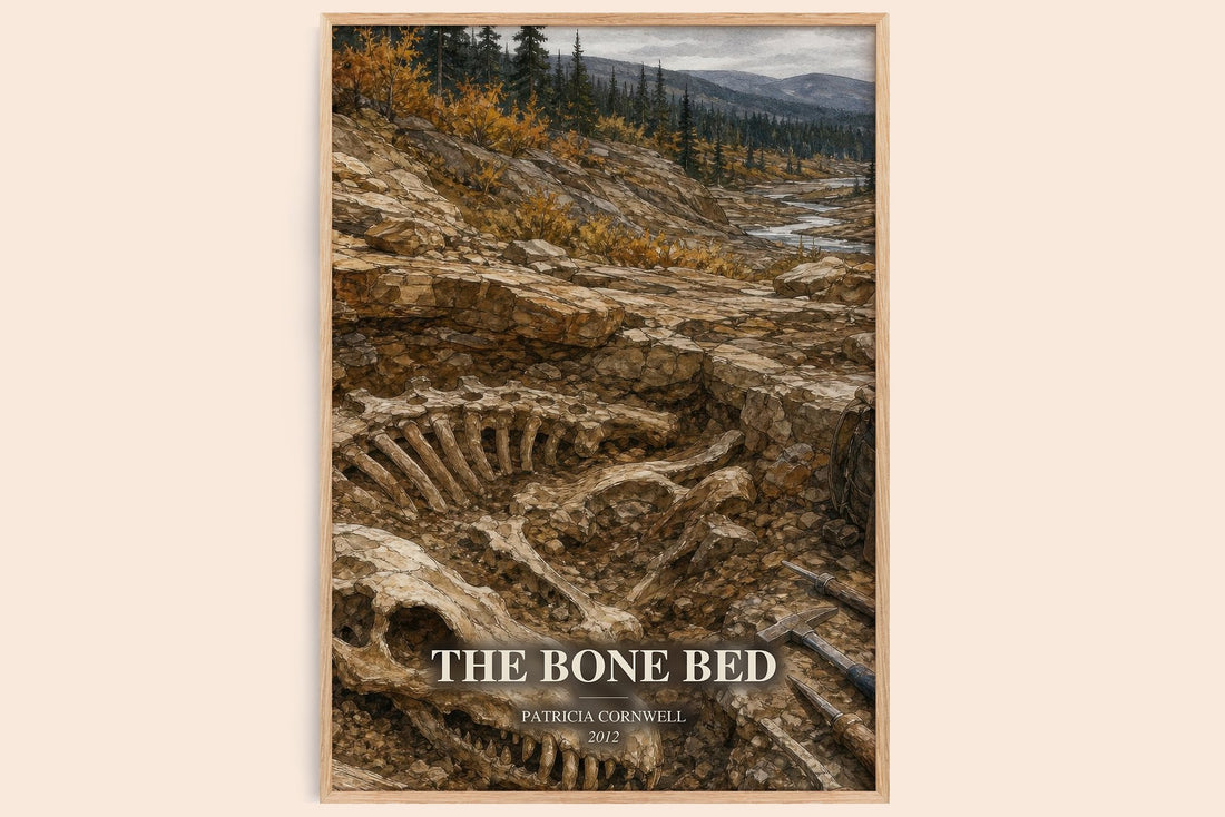 The Bone Bed watercolour book poster by Patricia Cornwell – framed literary art print