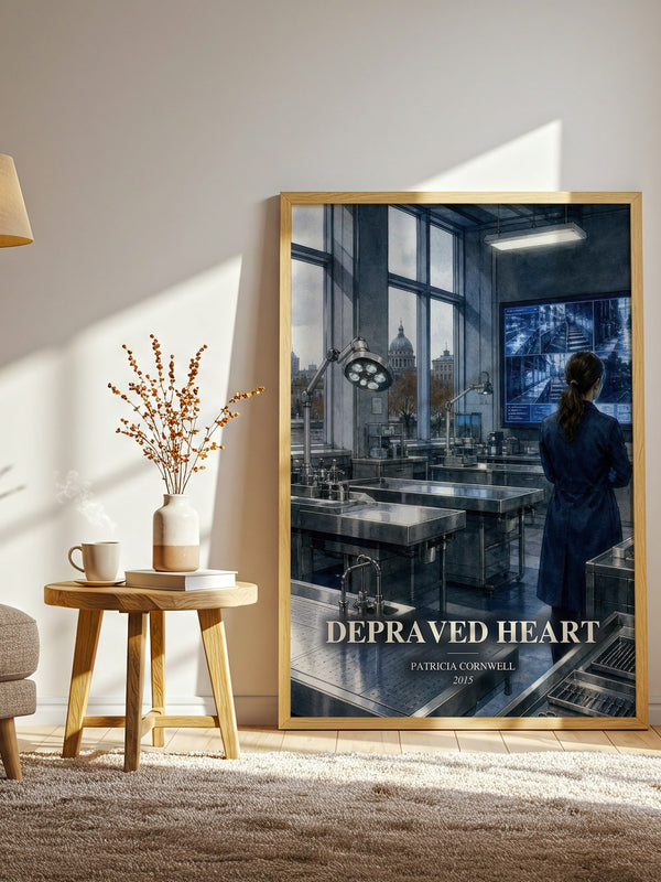 Depraved Heart watercolour print in frame leaning in hallway – crime wall art