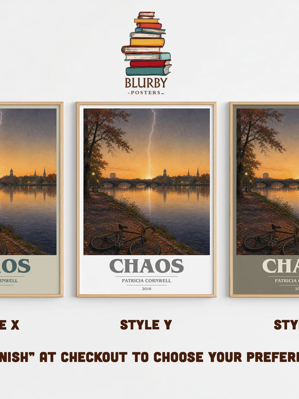 Chaos book cover print in frame leaning in hallway – crime wall art