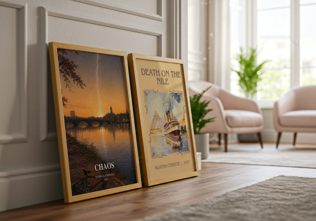 Chaos watercolour print framed by window – literary home decor
