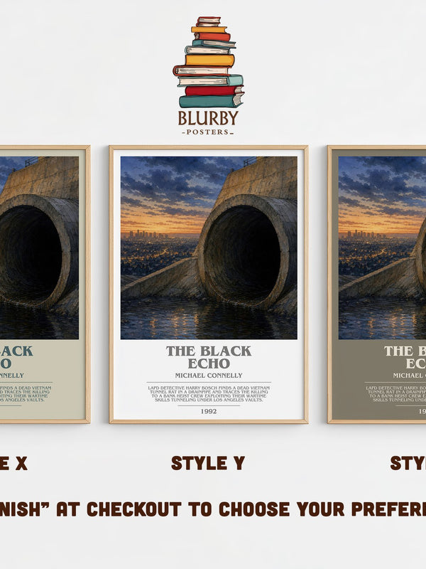 The Black Echo bookish print in frame leaning in hallway – crime wall art