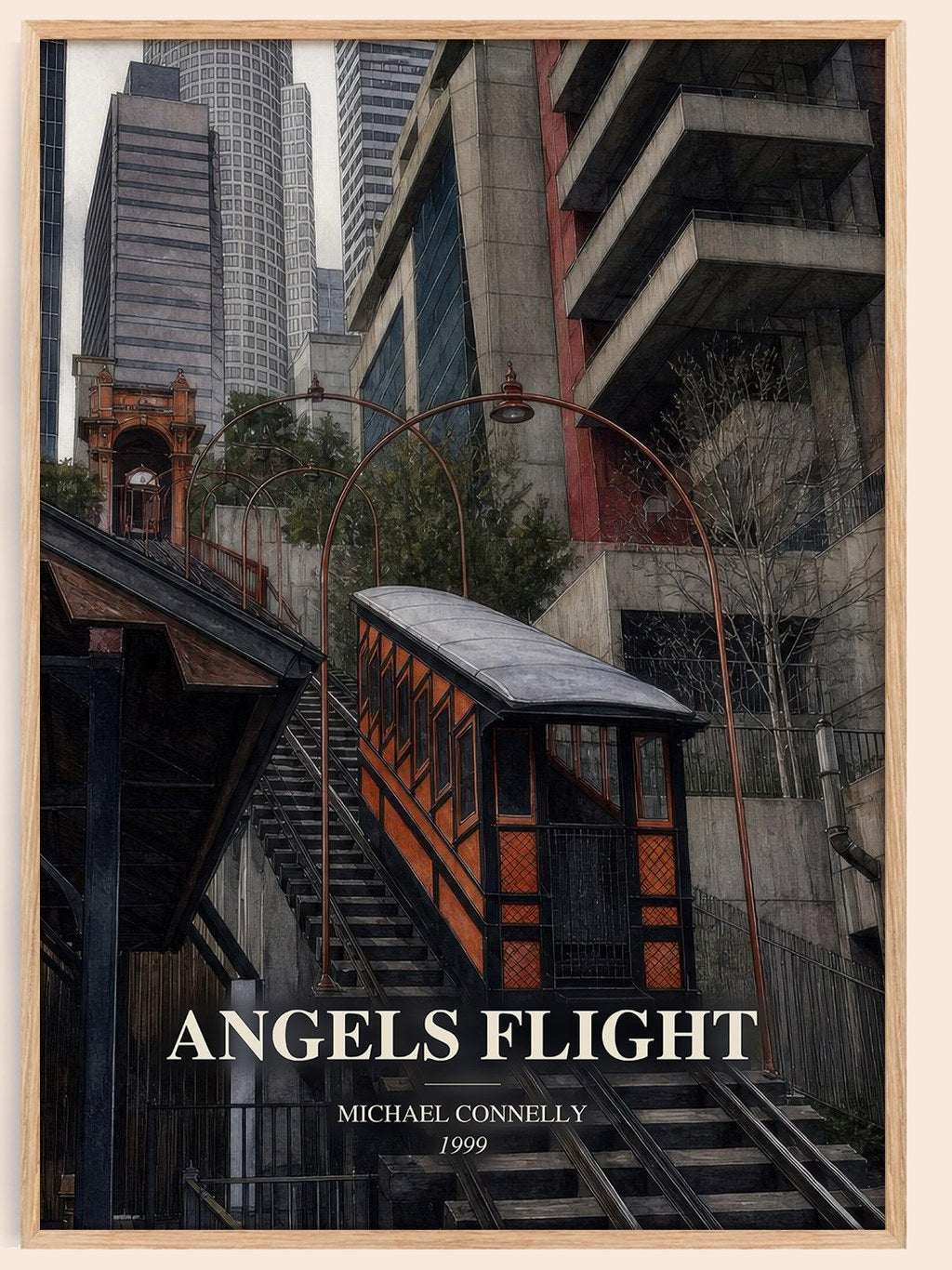 Angels Flight watercolour book poster by Michael Connelly – framed literary art print
