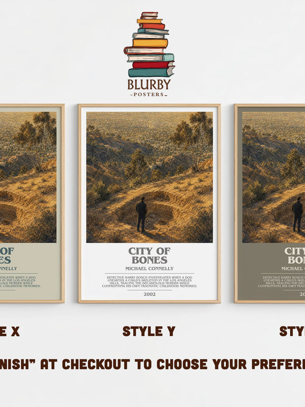 City of Bones bookish print in frame leaning in hallway – crime wall art