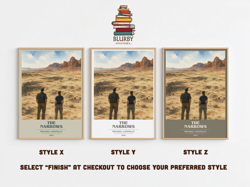 The Narrows book cover print in frame leaning in hallway – crime wall art