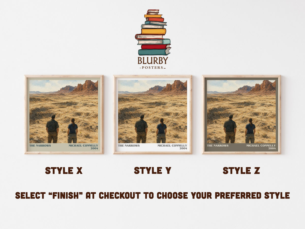 The Narrows literary print in frame leaning in hallway – crime wall art (mockup)