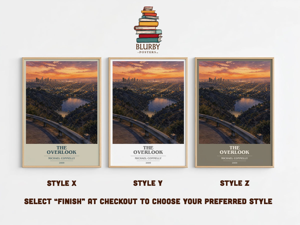 The Overlook book cover print in frame leaning in hallway – crime wall art (mockup)
