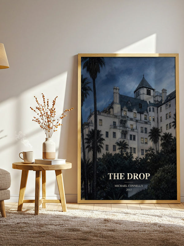 The Drop watercolour print in frame leaning in hallway – crime wall art
