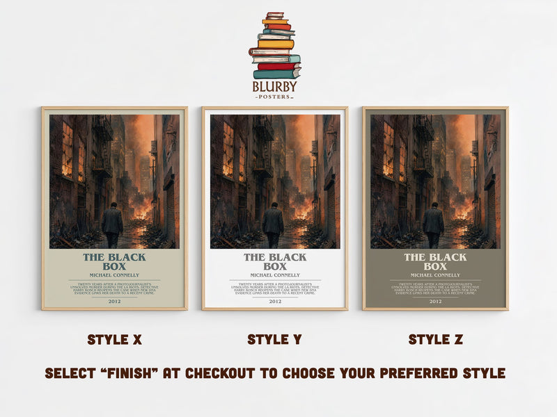 The Black Box bookish print in frame leaning in hallway – crime wall art
