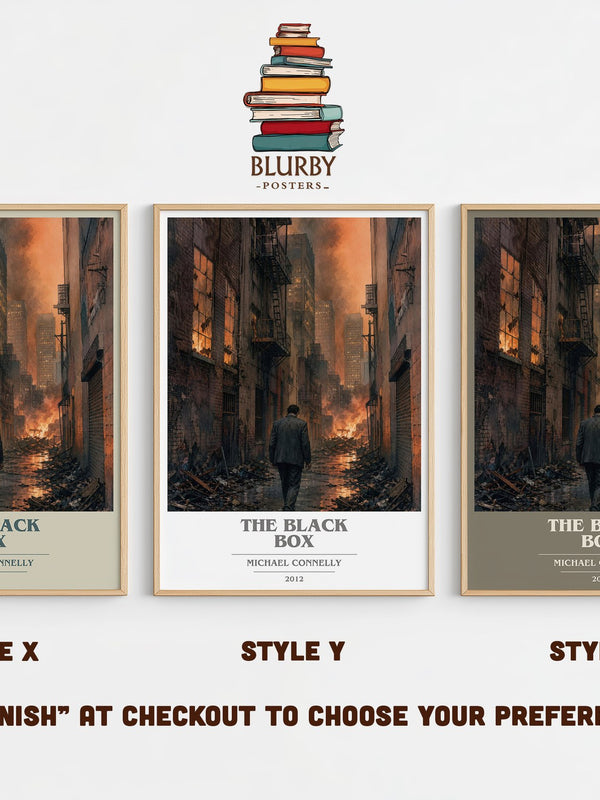 The Black Box book cover print in frame leaning in hallway – crime wall art