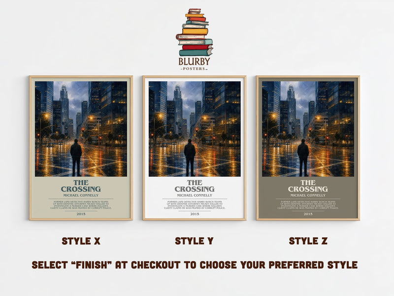 The Crossing bookish print in frame leaning in hallway – crime wall art