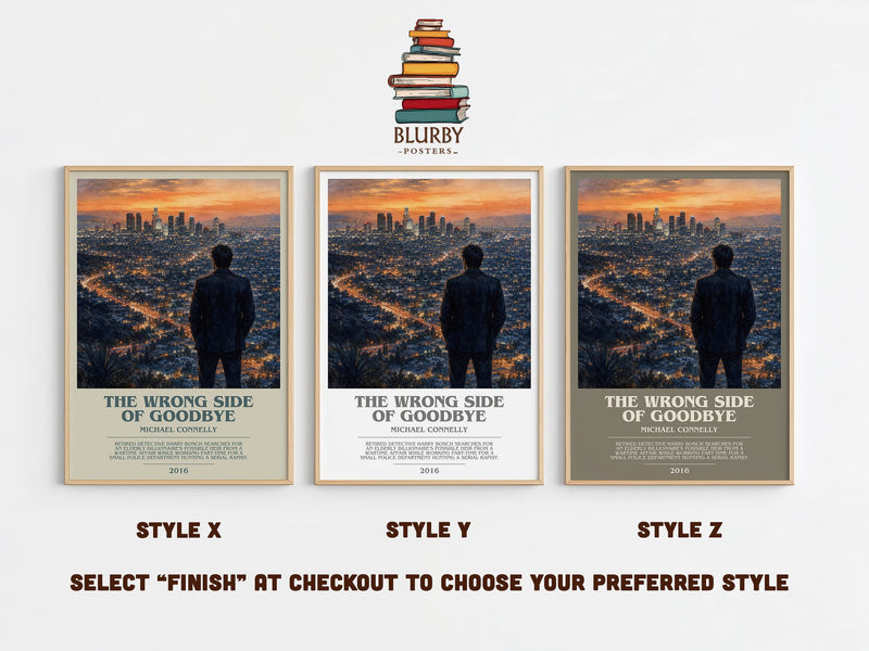 The Wrong Side of Goodbye bookish print in frame leaning in hallway – crime wall art