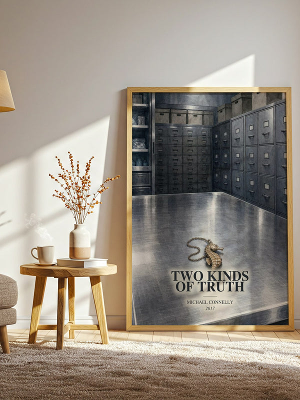 Two Kinds of Truth watercolour print in frame leaning in hallway – crime wall art