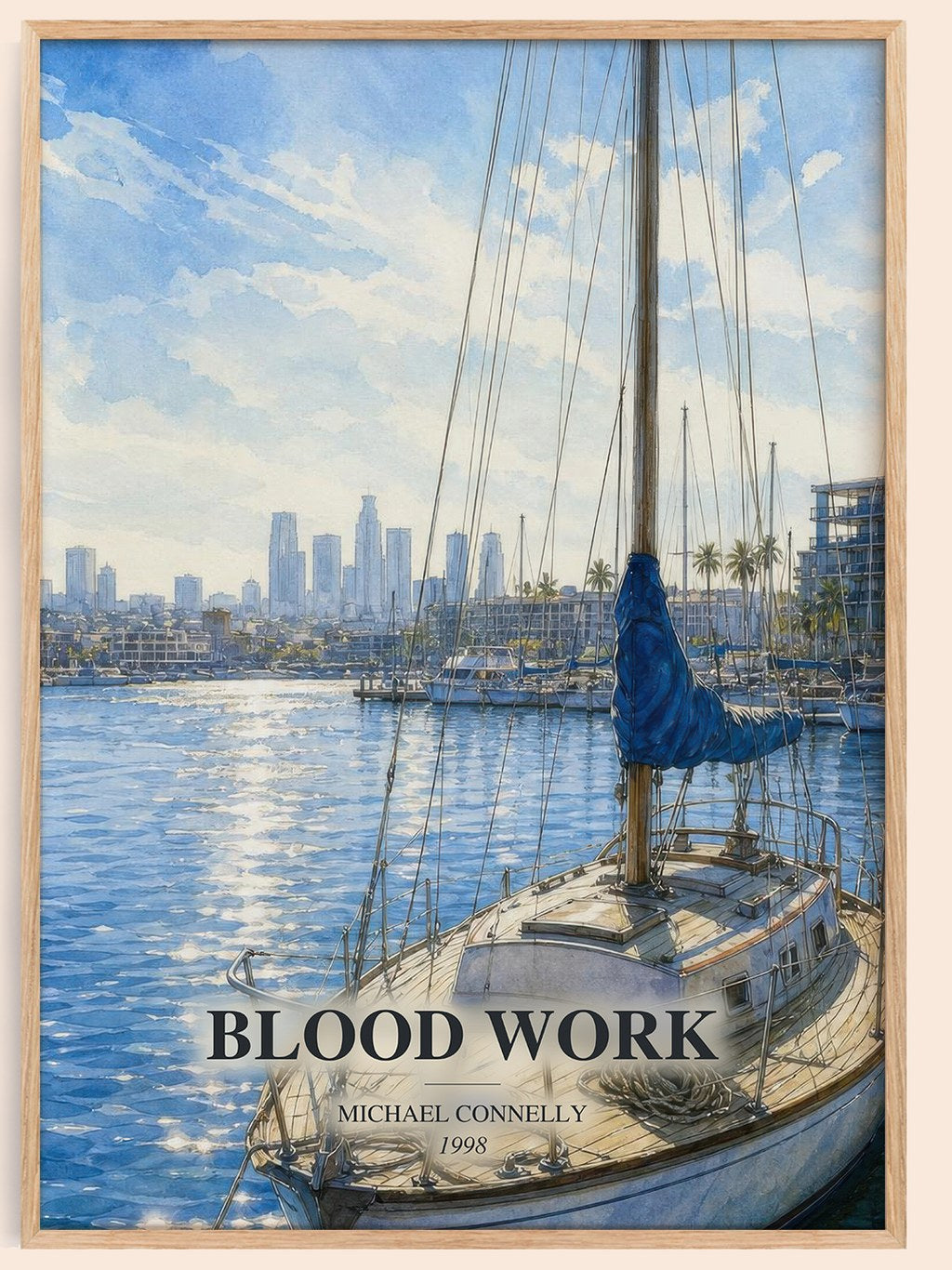 Blood Work watercolour book poster by Michael Connelly – framed literary art print