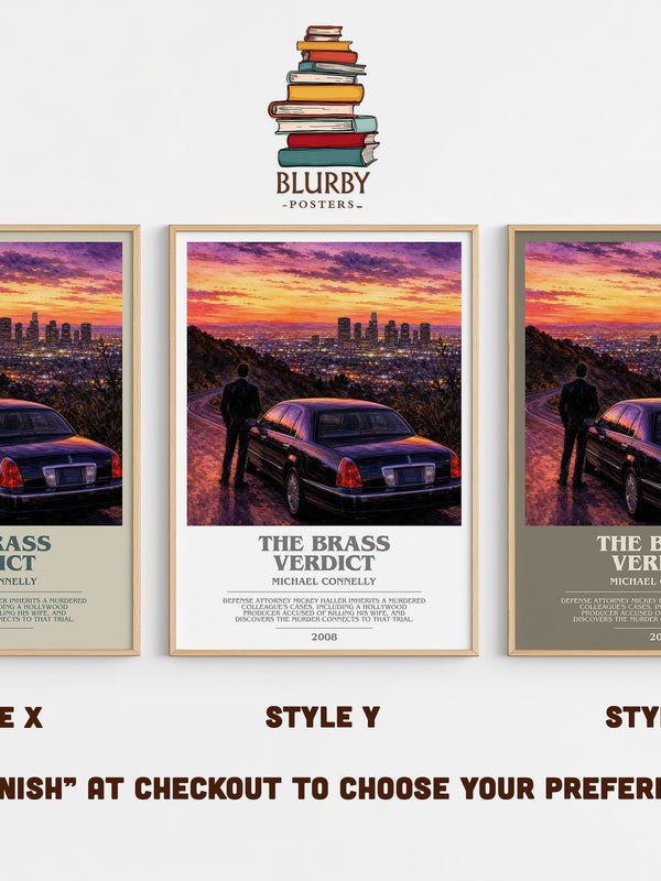 The Brass Verdict bookish print in frame leaning in hallway – legal thriller wall art