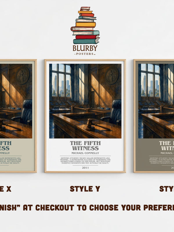 The Fifth Witness bookish print in frame leaning in hallway – legal thriller wall art