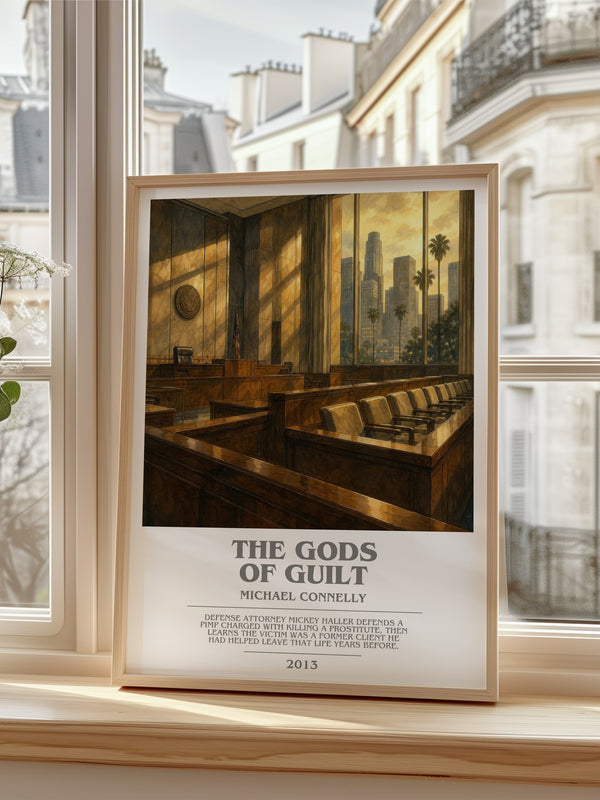 The Gods of Guilt Bookish Wall Art by Michael Connelly – framed print by a bright window