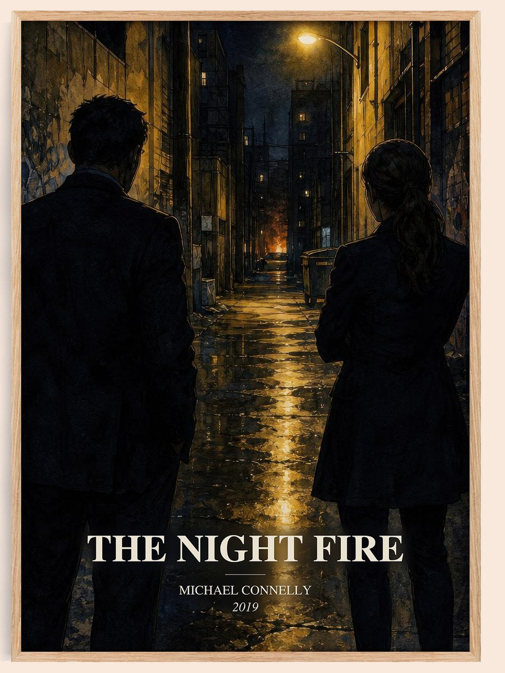 The Night Fire watercolour book poster by Michael Connelly – framed literary art print