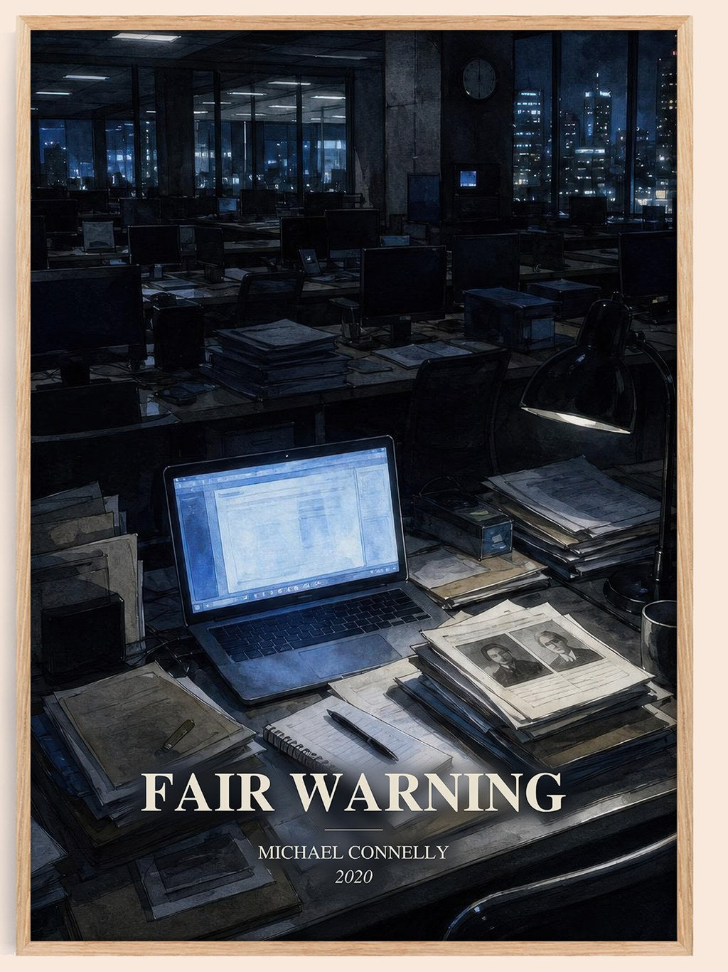 Fair Warning watercolour book poster by Michael Connelly – framed literary art print