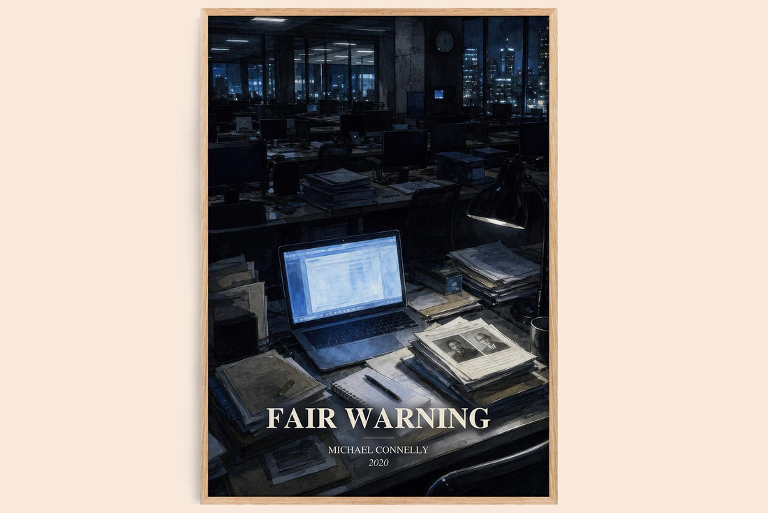 Fair Warning watercolour book poster by Michael Connelly – framed literary art print