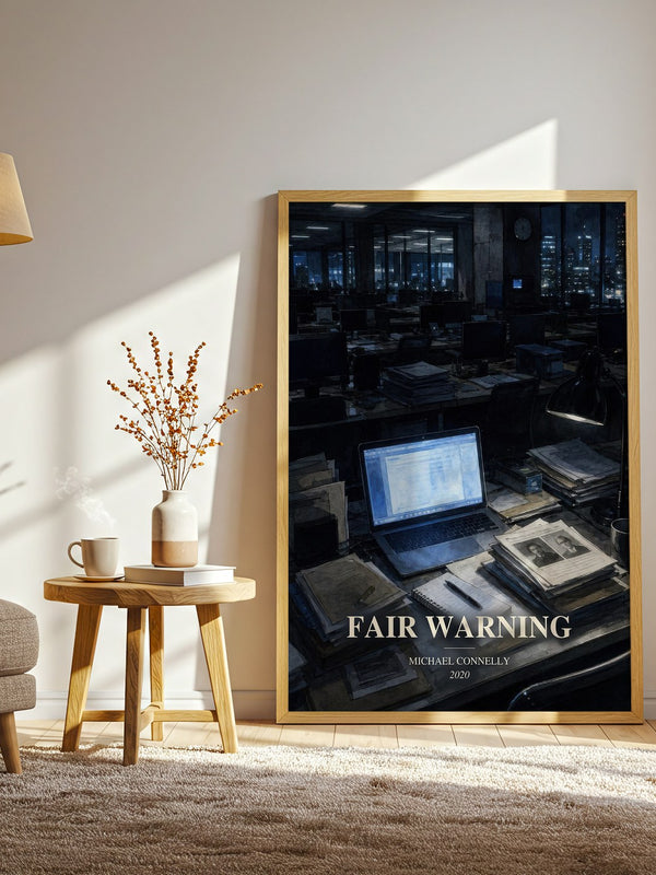Fair Warning watercolour print in frame leaning in hallway – crime wall art