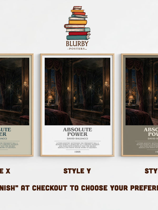 Absolute Power bookish print in frame leaning in hallway – thriller wall art