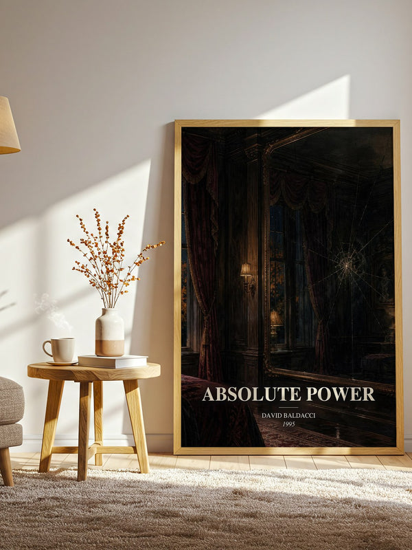 Absolute Power watercolour print in frame leaning in hallway – thriller wall art