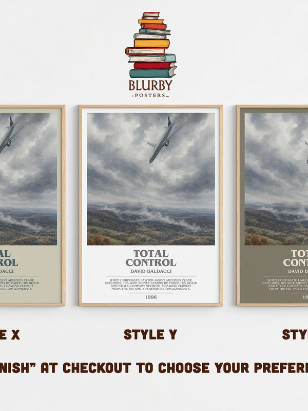 Total Control bookish print in frame leaning in hallway – thriller wall art