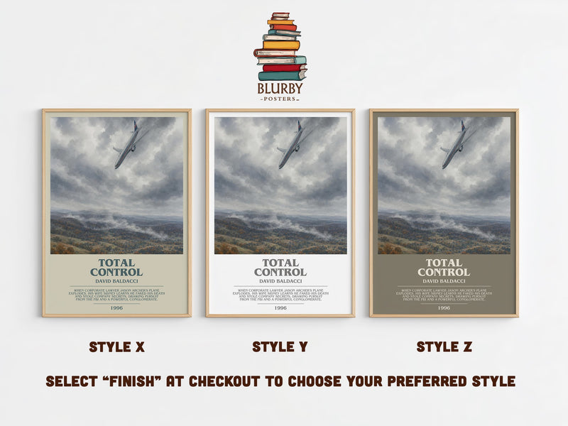 Total Control bookish print in frame leaning in hallway – thriller wall art