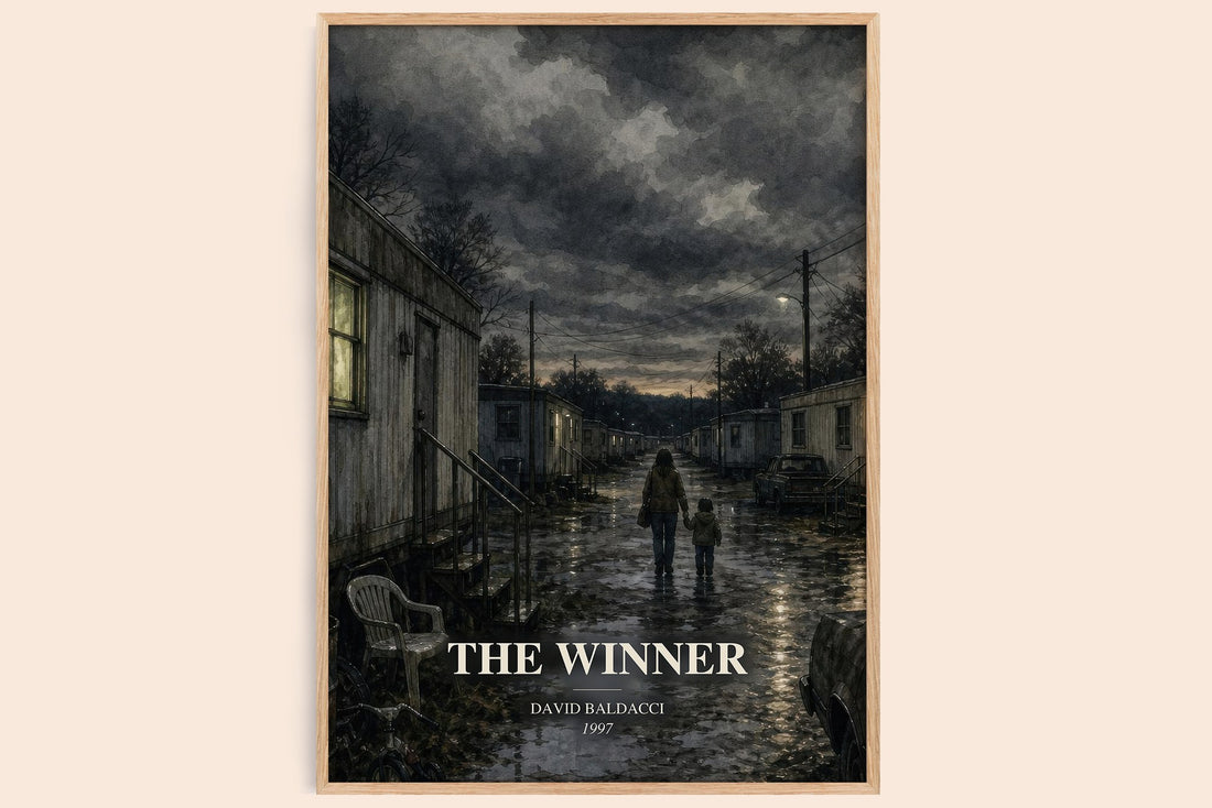 The Winner watercolour book poster by David Baldacci – framed literary art print