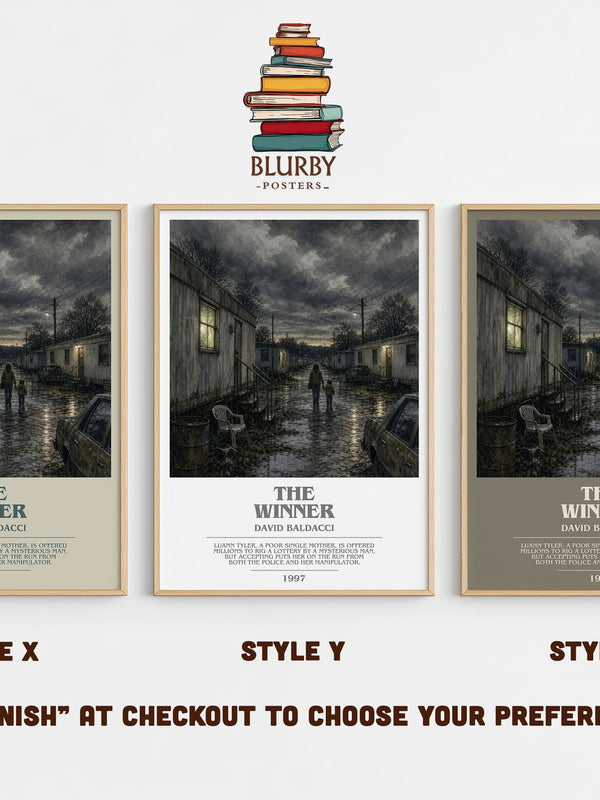 The Winner bookish print in frame leaning in hallway – thriller wall art