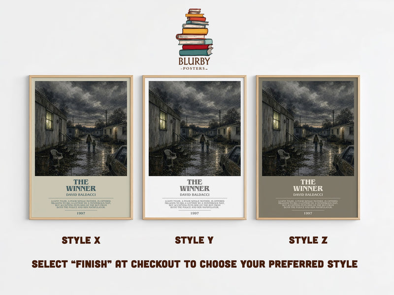The Winner bookish print in frame leaning in hallway – thriller wall art