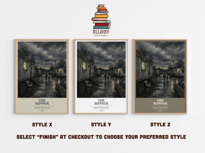 The Winner book cover print in frame leaning in hallway – thriller wall art