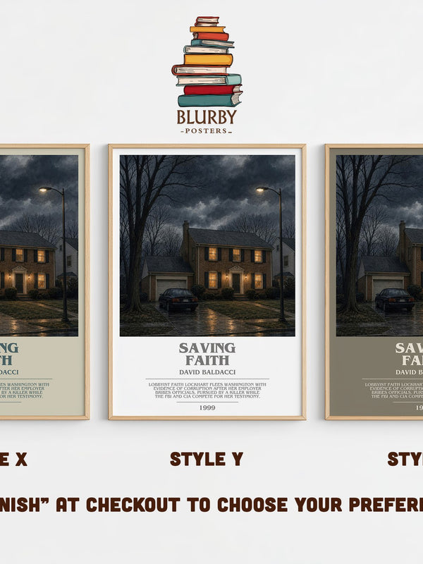 Saving Faith bookish print in frame leaning in hallway – thriller wall art