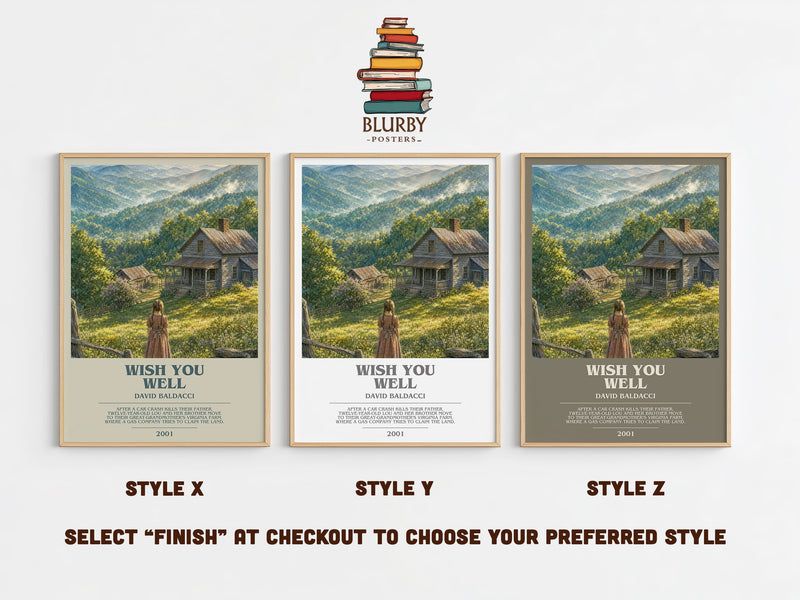 Wish You Well bookish print in frame leaning in hallway – contemporary fiction wall art