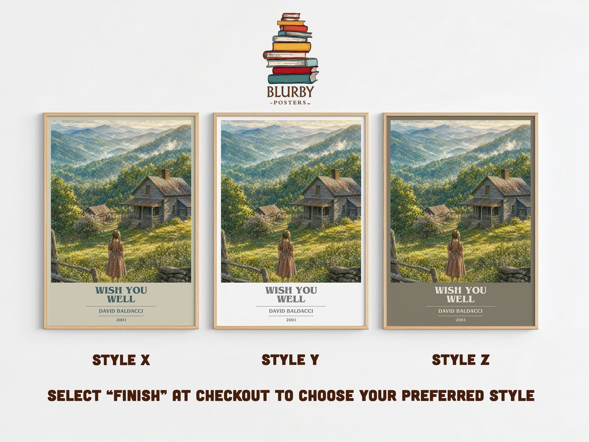 Wish You Well book cover print in frame leaning in hallway – contemporary fiction wall art (mockup)