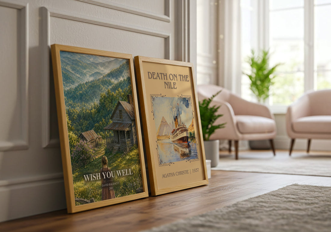 Wish You Well watercolour print framed by window – literary home decor