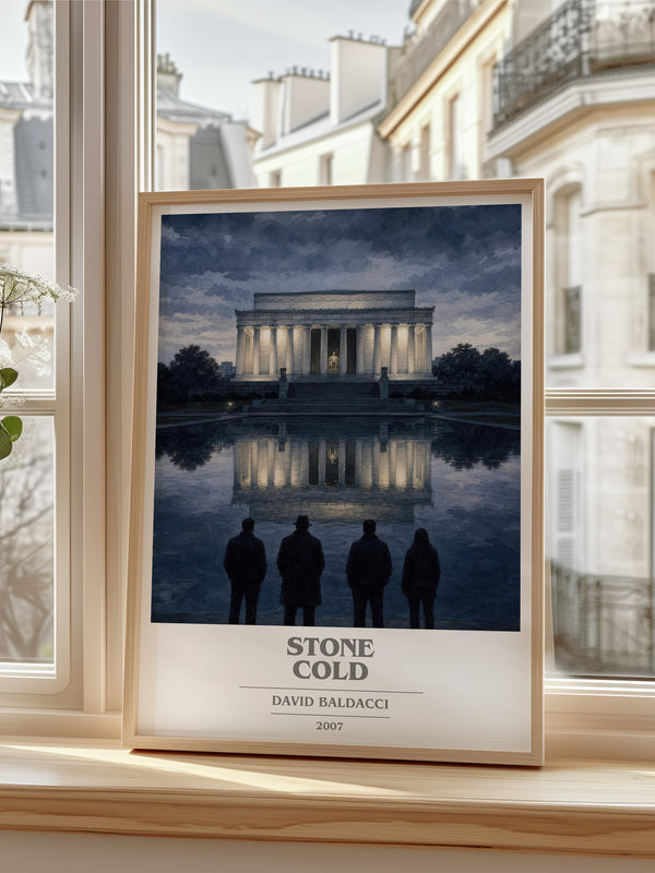 Stone Cold Book Cover Poster by David Baldacci – framed print by a bright window