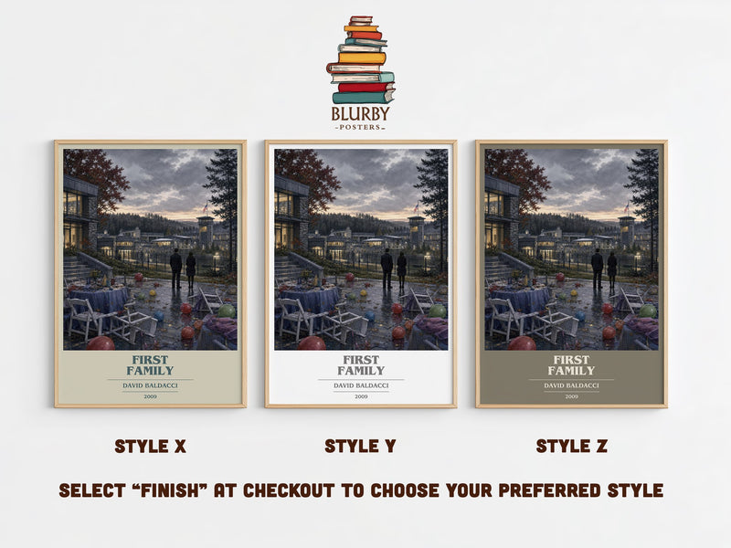 First Family book cover print in frame leaning in hallway – thriller wall art