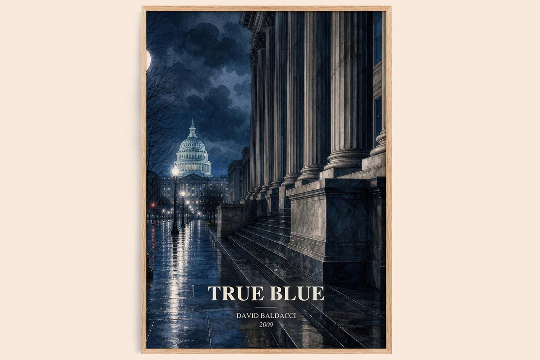 True Blue watercolour book poster by David Baldacci – framed literary art print