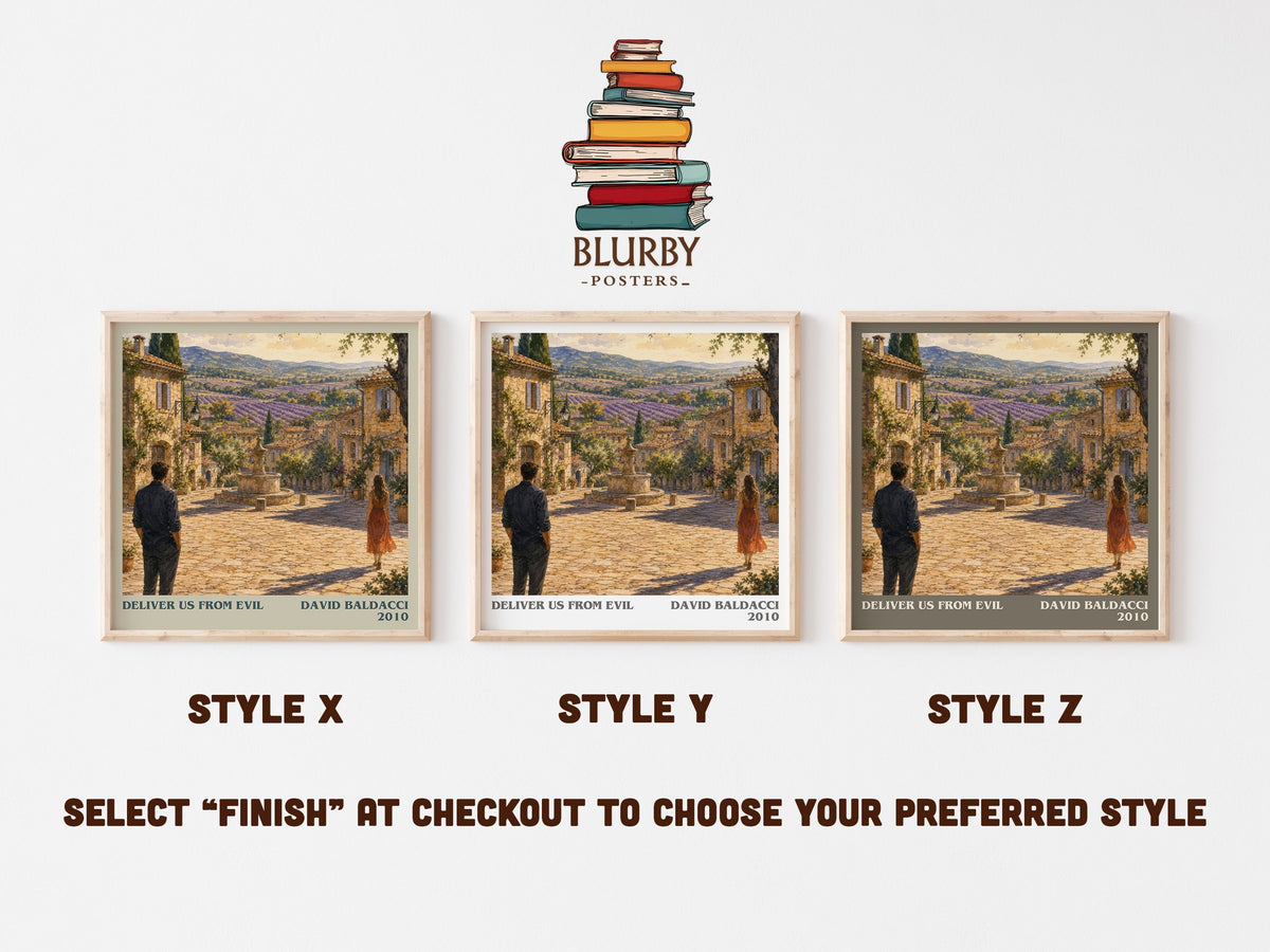 Deliver Us from Evil literary print in frame leaning in hallway – thriller wall art (mockup)