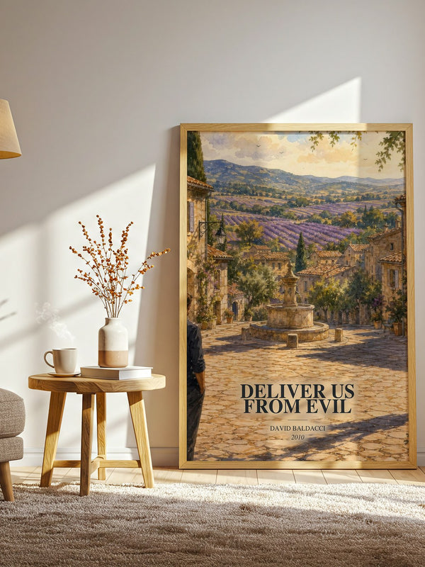 Deliver Us from Evil watercolour print in frame leaning in hallway – thriller wall art
