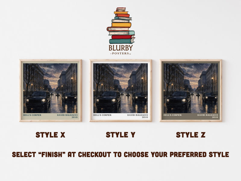 Hell's Corner literary print in frame leaning in hallway – thriller wall art