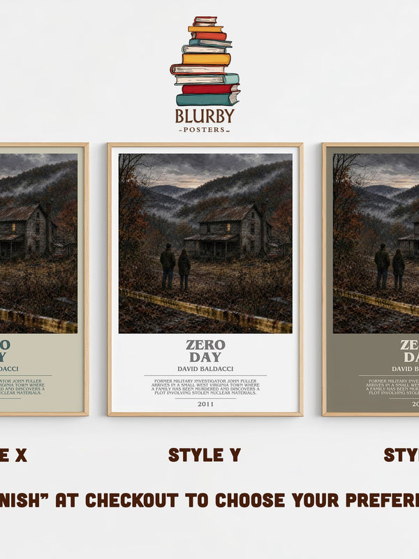 Zero Day bookish print in frame leaning in hallway – thriller wall art