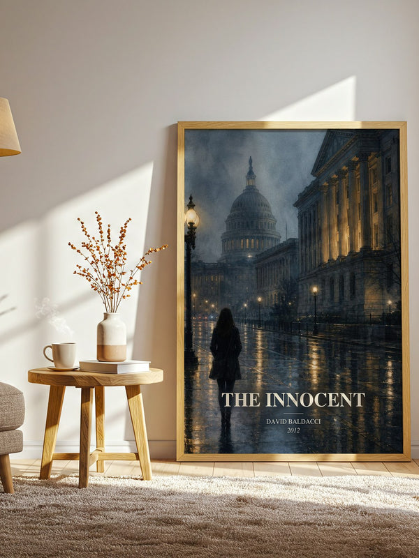 The Innocent watercolour print in frame leaning in hallway – thriller wall art