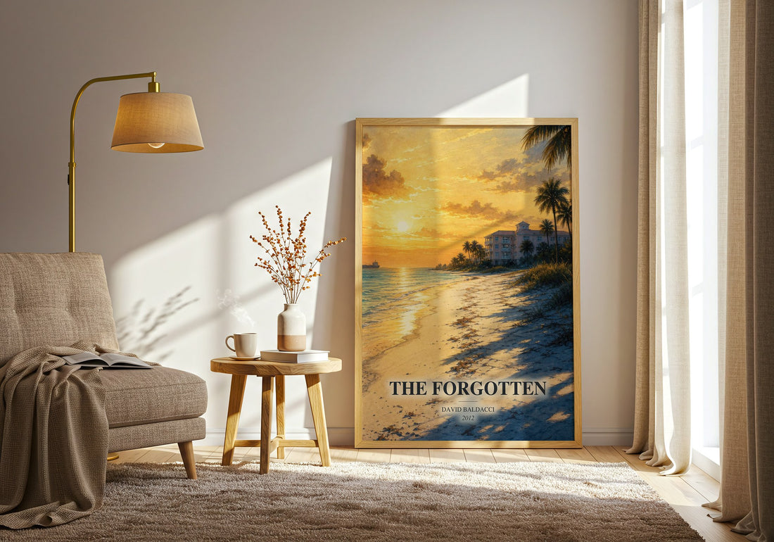 The Forgotten watercolour print in frame leaning in hallway – mystery wall art (mockup)