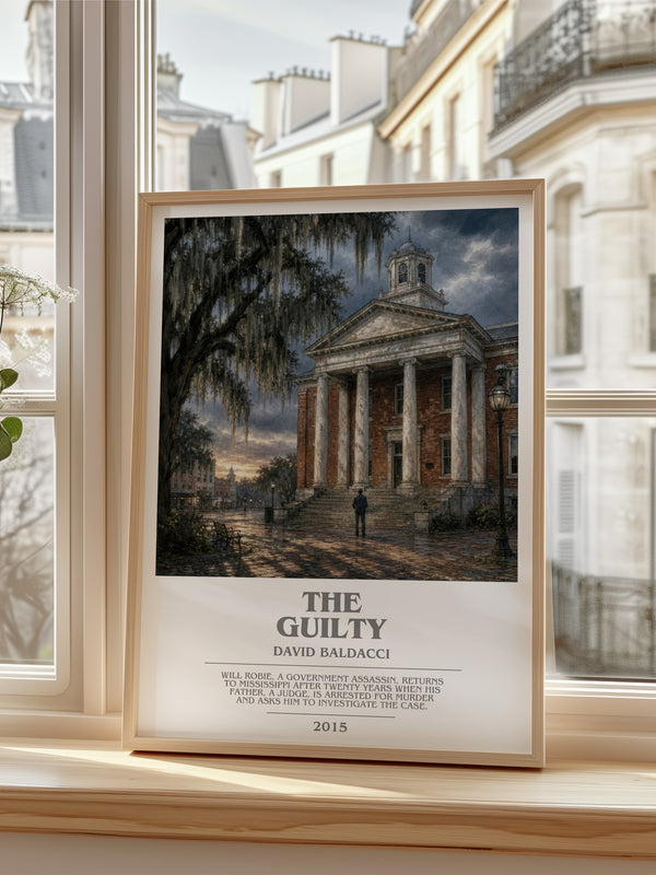 The Guilty Bookish Wall Art by David Baldacci – framed print by a bright window